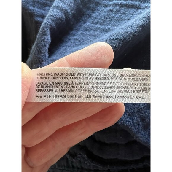 FREE PEOPLE navy gauzy fringe mini dress a-line L festival lightweight boho - Picture 6 of 10